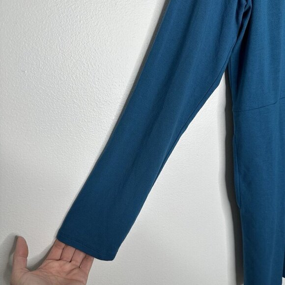 J Jill Wearever Collection Cardigan Size M Teal Blue Pleated One Button - Picture 4 of 13